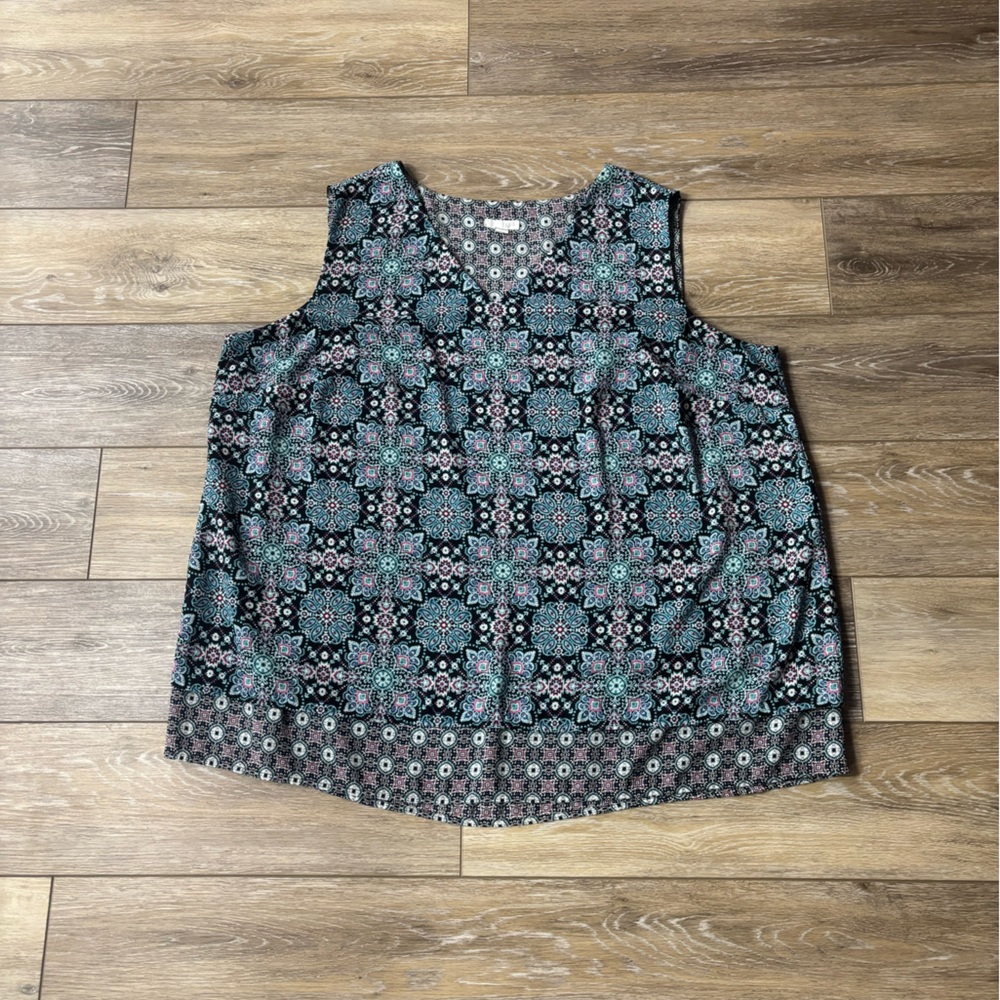 J. Jill Teal and Black Geometric Tunic